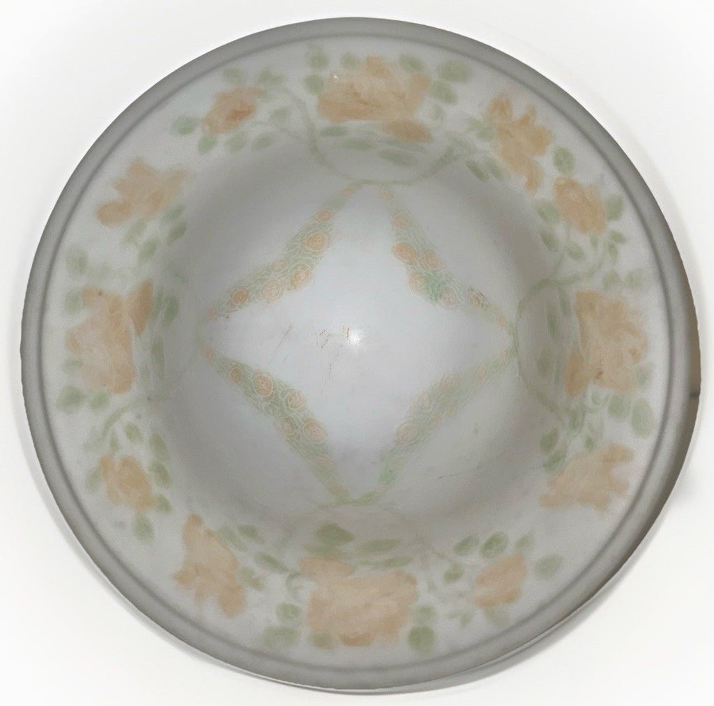 Art Deco Chandelier Shade Frosted White Glass Cameo Rose Motif 9.75" Rim Ceiling - AntiquesEtceteraArt Deco Chandelier Shade Frosted White Glass Cameo Rose Motif 9.75" Rim CeilingAntiquesEtceteraAntiquesEtcetera
