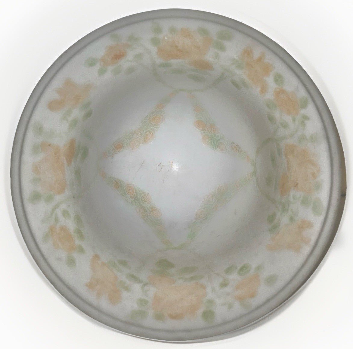 Art Deco Chandelier Shade Frosted White Glass Cameo Rose Motif 9.75" Rim Ceiling - AntiquesEtceteraArt Deco Chandelier Shade Frosted White Glass Cameo Rose Motif 9.75" Rim CeilingAntiquesEtceteraAntiquesEtcetera