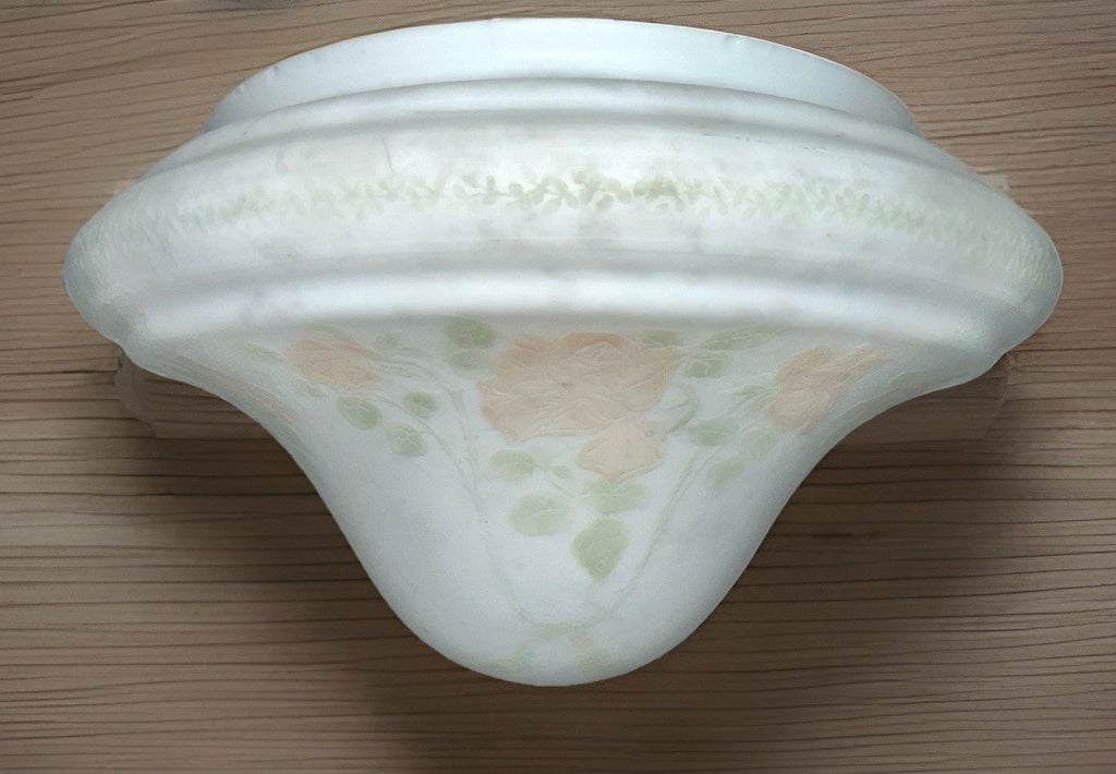 Art Deco Chandelier Shade Frosted White Glass Cameo Rose Motif 9.75" Rim Ceiling - AntiquesEtceteraArt Deco Chandelier Shade Frosted White Glass Cameo Rose Motif 9.75" Rim CeilingAntiquesEtceteraAntiquesEtcetera