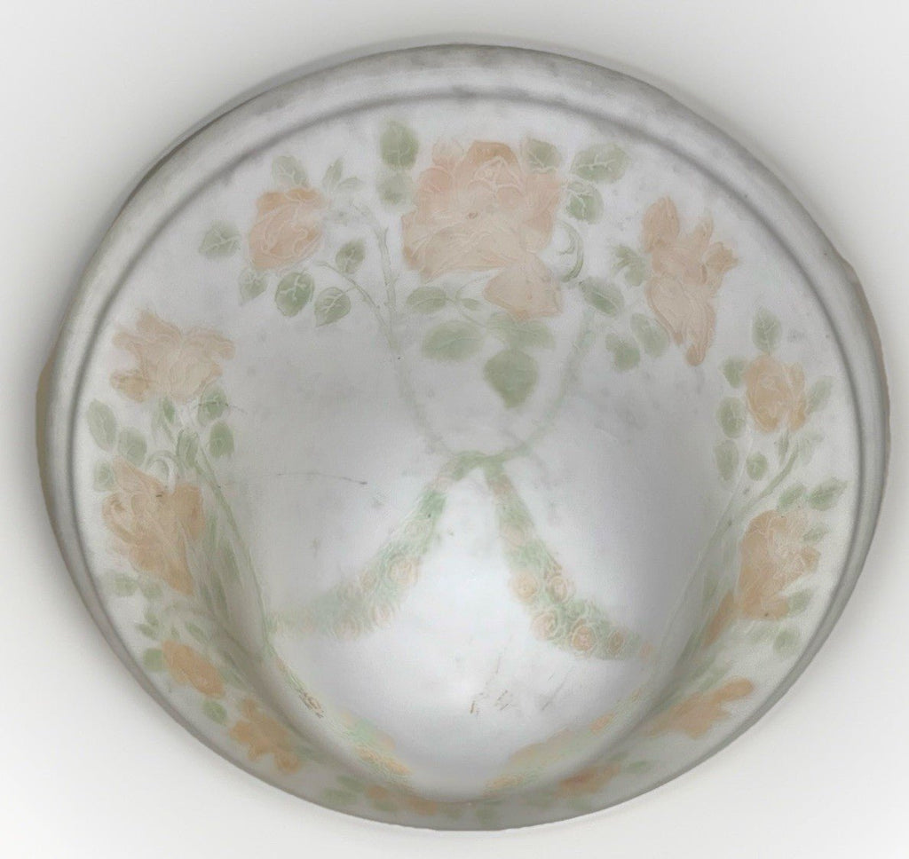 Art Deco Chandelier Shade Frosted White Glass Cameo Rose Motif 9.75" Rim Ceiling - AntiquesEtceteraArt Deco Chandelier Shade Frosted White Glass Cameo Rose Motif 9.75" Rim CeilingAntiquesEtceteraAntiquesEtcetera