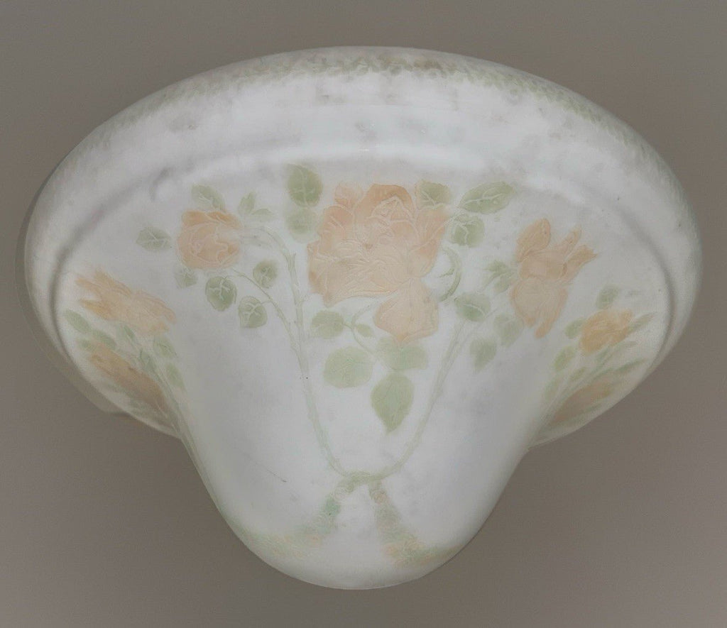 Art Deco Chandelier Shade Frosted White Glass Cameo Rose Motif 9.75" Rim Ceiling - AntiquesEtceteraArt Deco Chandelier Shade Frosted White Glass Cameo Rose Motif 9.75" Rim CeilingAntiquesEtceteraAntiquesEtcetera