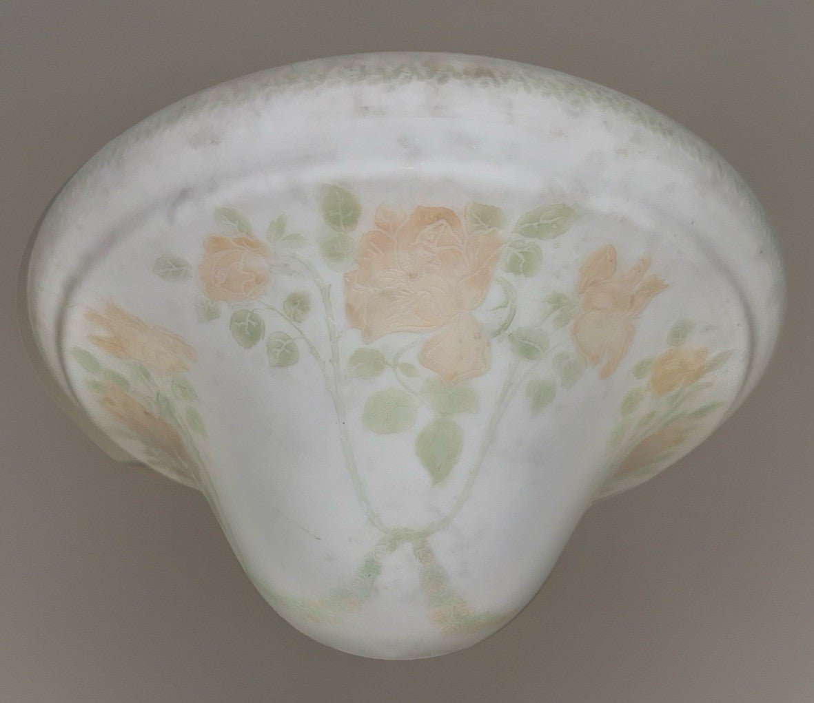 Art Deco Chandelier Shade Frosted White Glass Cameo Rose Motif 9.75" Rim Ceiling - AntiquesEtceteraArt Deco Chandelier Shade Frosted White Glass Cameo Rose Motif 9.75" Rim CeilingAntiquesEtceteraAntiquesEtcetera