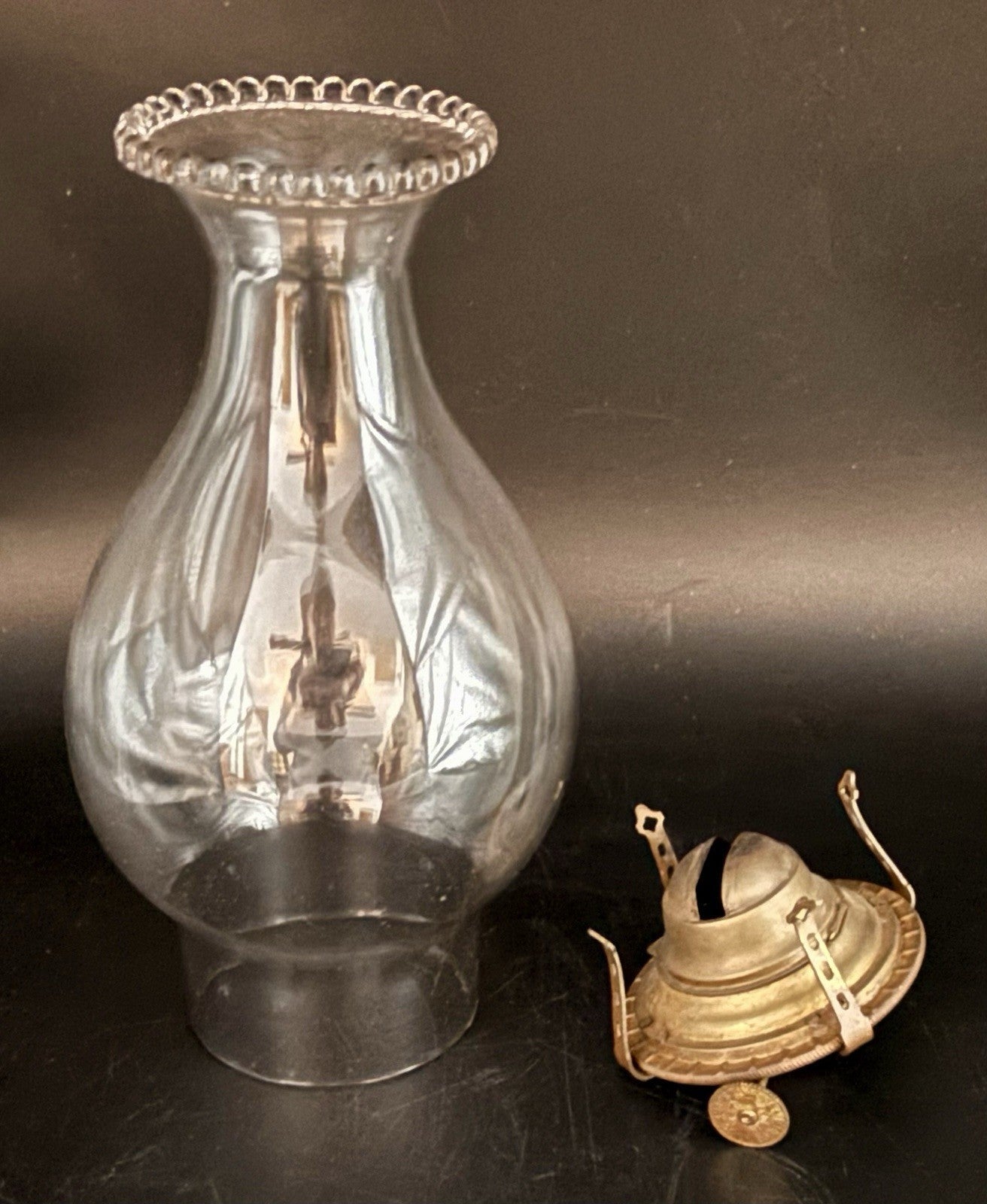 Banner No. 1 Kerosene Oil Lamp Burner with Wick + Clear Glass Pearl Top Chimney - AntiquesEtceteraBanner No. 1 Kerosene Oil Lamp Burner with Wick + Clear Glass Pearl Top ChimneyP&A Mfg CoAntiquesEtcetera