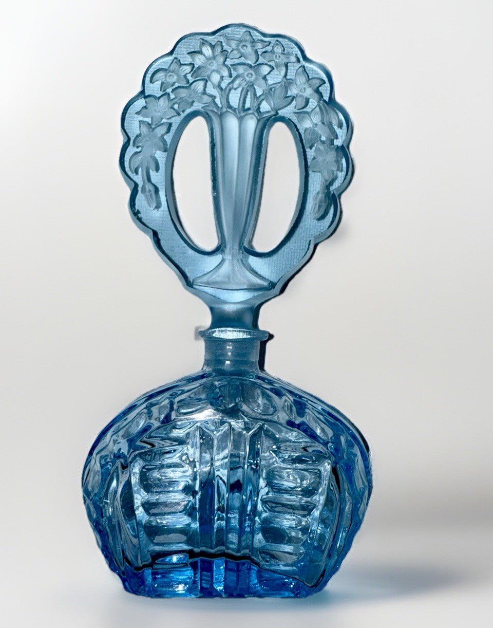 Blue Cut Glass Crystal Perfume Bottle w/ Victorian Floral Stopper Czechoslovakia - AntiquesEtceteraBlue Cut Glass Crystal Perfume Bottle w/ Victorian Floral Stopper CzechoslovakiaCzechoslovakiaAntiquesEtcetera