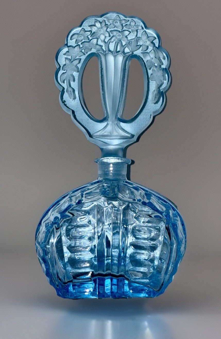 Blue Cut Glass Crystal Perfume Bottle w/ Victorian Floral Stopper Czechoslovakia - AntiquesEtceteraBlue Cut Glass Crystal Perfume Bottle w/ Victorian Floral Stopper CzechoslovakiaCzechoslovakiaAntiquesEtcetera