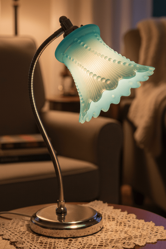 Blue Glass Electric Lamp Shade Dewdrops against Vertical Ribs 5.5" High - AntiquesEtceteraBlue Glass Electric Lamp Shade Dewdrops against Vertical Ribs 5.5" HighUnbrandedAntiquesEtcetera