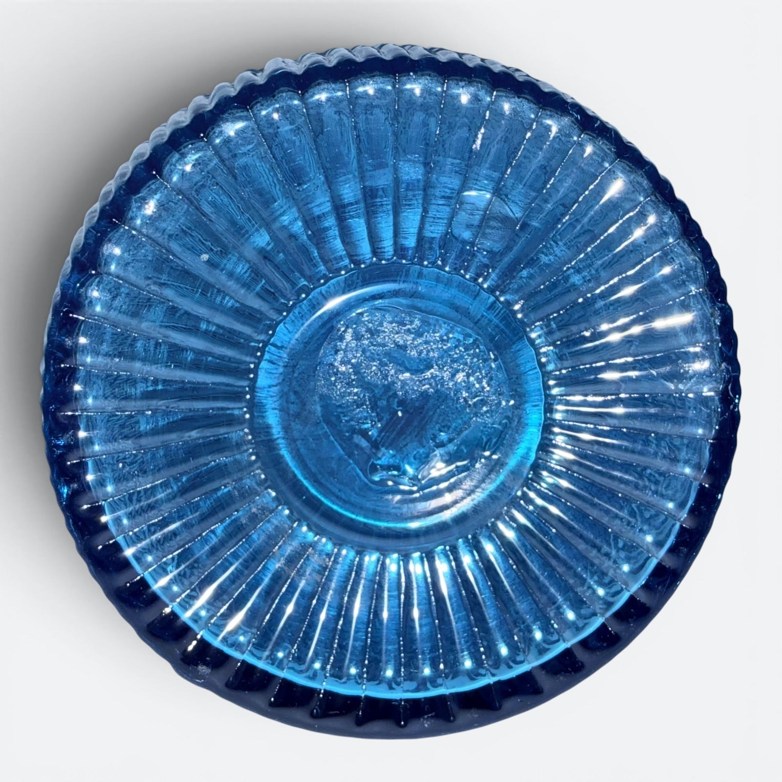Blue Glass Jug / Ewer with Sunburst, Diamond and Ribbed Motif and Applied HandleAntiquesEtcetera