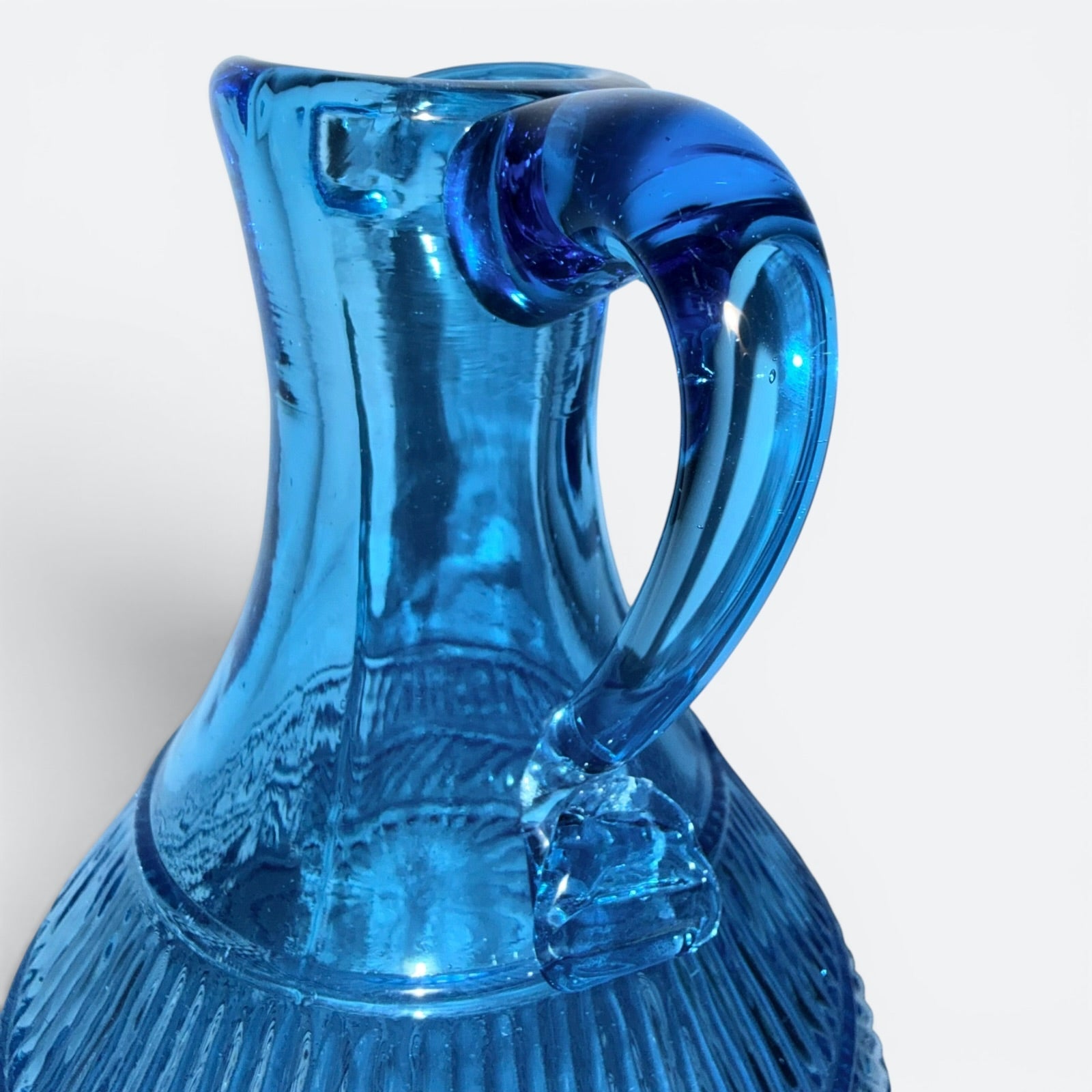 Blue Glass Jug / Ewer with Sunburst, Diamond and Ribbed Motif and Applied HandleAntiquesEtcetera
