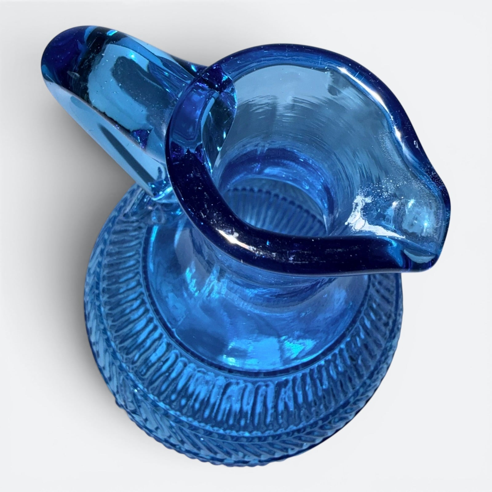 Blue Glass Jug / Ewer with Sunburst, Diamond and Ribbed Motif and Applied HandleAntiquesEtcetera