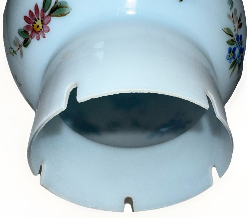 Blue Glass Vented Oil Lamp Chimney Antique Hand Painted Floral Accordion Rim - AntiquesEtceteraBlue Glass Vented Oil Lamp Chimney Antique Hand Painted Floral Accordion RimAntiqueAntiquesEtcetera
