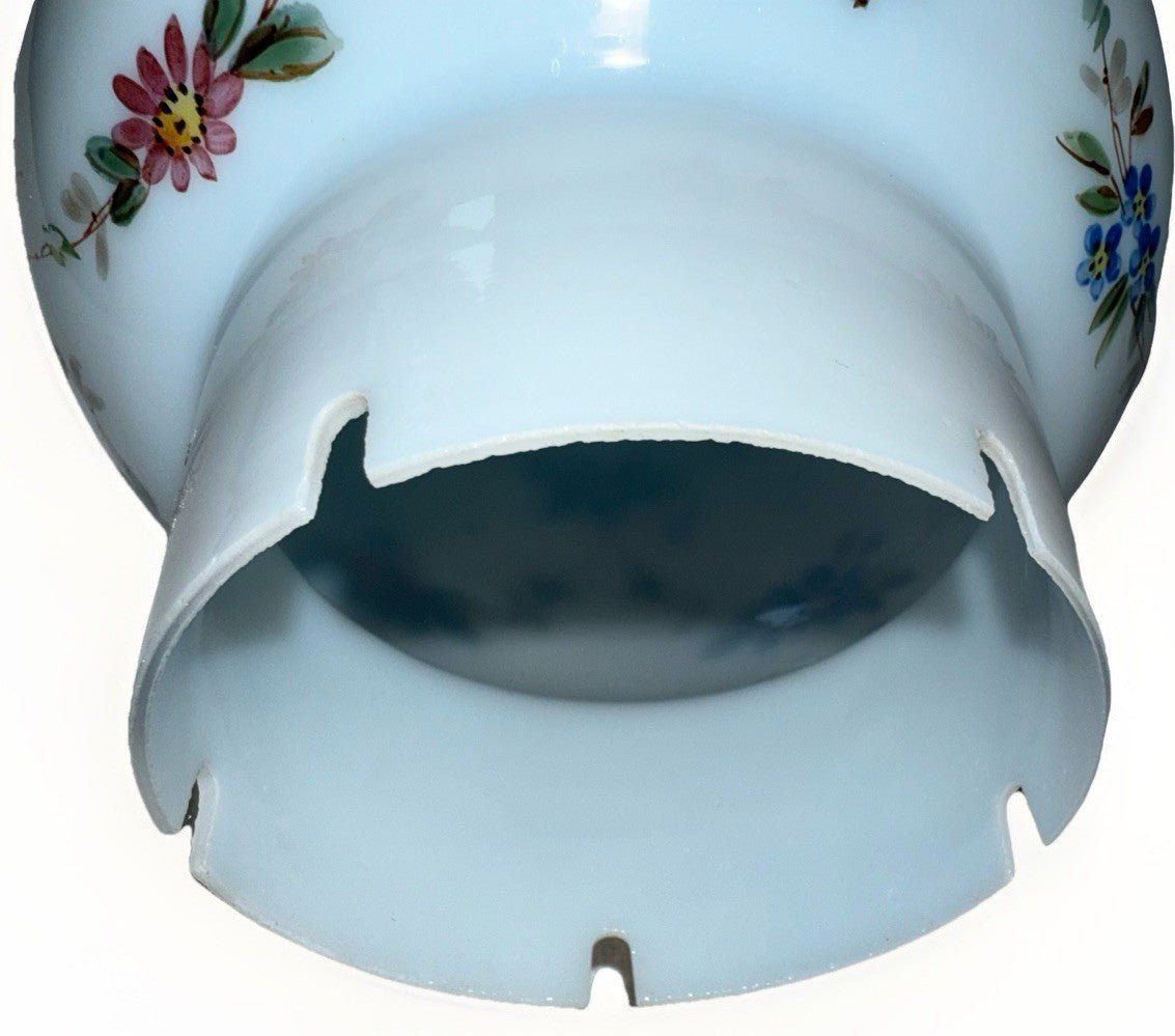 Blue Glass Vented Oil Lamp Chimney Antique Hand Painted Floral Accordion Rim - AntiquesEtceteraBlue Glass Vented Oil Lamp Chimney Antique Hand Painted Floral Accordion RimAntiqueAntiquesEtcetera