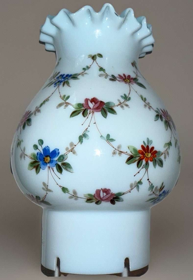 Blue Glass Vented Oil Lamp Chimney Antique Hand Painted Floral Accordion Rim - AntiquesEtceteraBlue Glass Vented Oil Lamp Chimney Antique Hand Painted Floral Accordion RimAntiqueAntiquesEtcetera