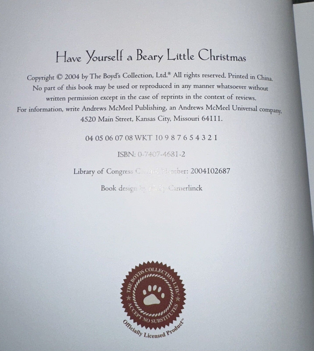 Boyds Collection HAVE YOURSELF A BEARY LITTLE CHRISTMAS HC, DJ Gift Book - AntiquesEtceteraBoyds Collection HAVE YOURSELF A BEARY LITTLE CHRISTMAS HC, DJ Gift BookAntiquesEtceteraAntiquesEtcetera