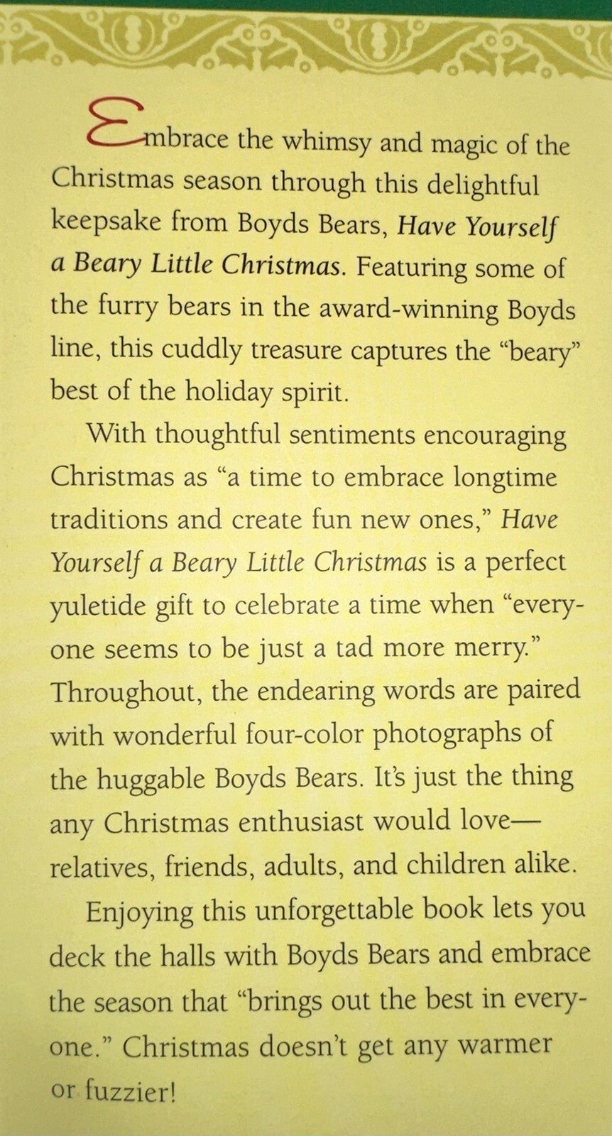 Boyds Collection HAVE YOURSELF A BEARY LITTLE CHRISTMAS HC, DJ Gift Book - AntiquesEtceteraBoyds Collection HAVE YOURSELF A BEARY LITTLE CHRISTMAS HC, DJ Gift BookAntiquesEtceteraAntiquesEtcetera