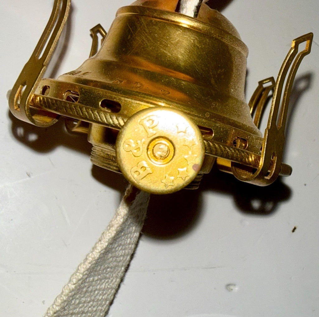 B&P No. 2 Brass Kerosene Oil Lamp Burner Queen Anne w/ Pearl Top Glass Chimney - AntiquesEtceteraB&P No. 2 Brass Kerosene Oil Lamp Burner Queen Anne w/ Pearl Top Glass ChimneyB&P LightingAntiquesEtcetera