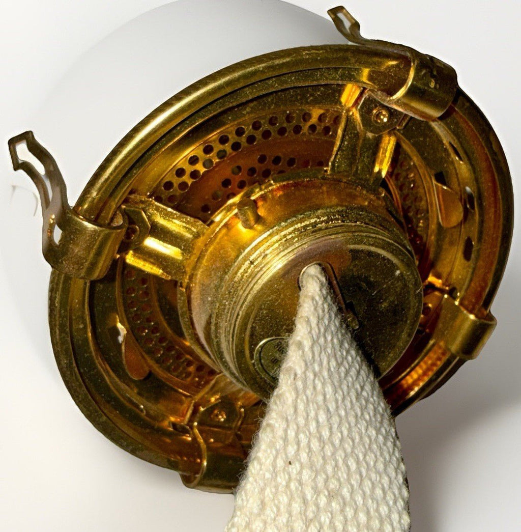 B&P No. 2 Brass Kerosene Oil Lamp Burner Queen Anne w/ Pearl Top Glass Chimney - AntiquesEtceteraB&P No. 2 Brass Kerosene Oil Lamp Burner Queen Anne w/ Pearl Top Glass ChimneyB&P LightingAntiquesEtcetera