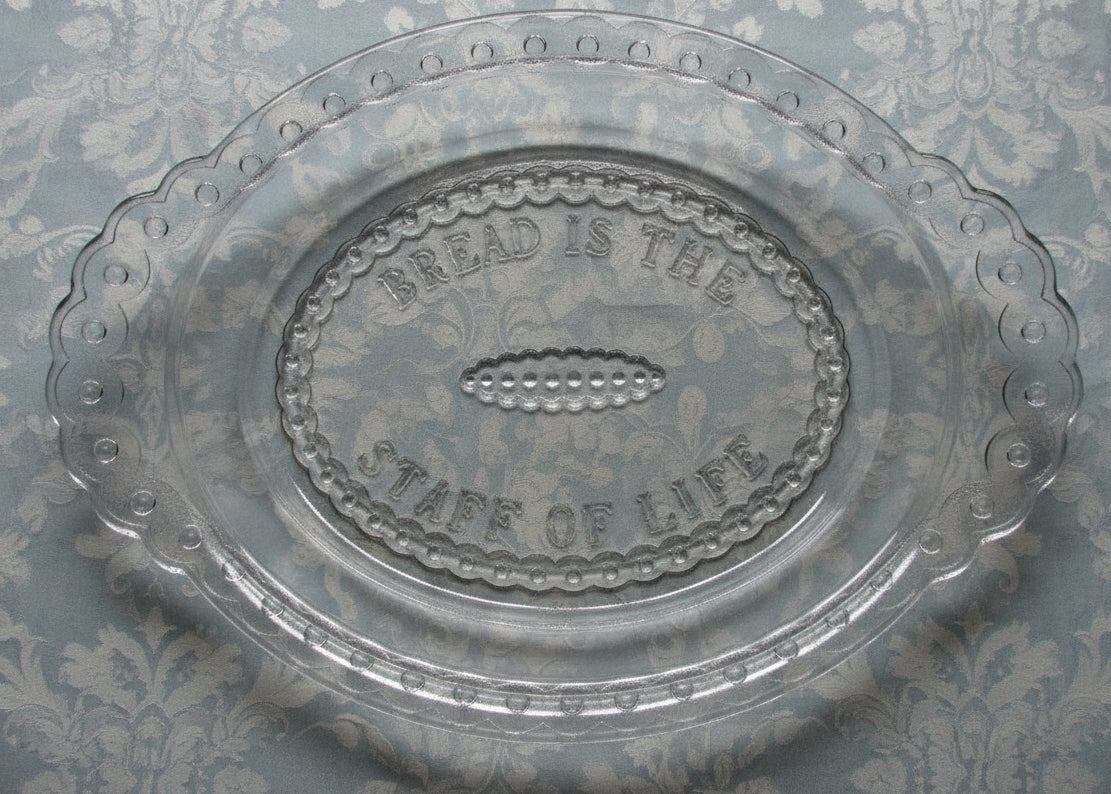 Antique Bread is the Staff of Life Serving Plate Platter EAPG Glass "Jewel Band"