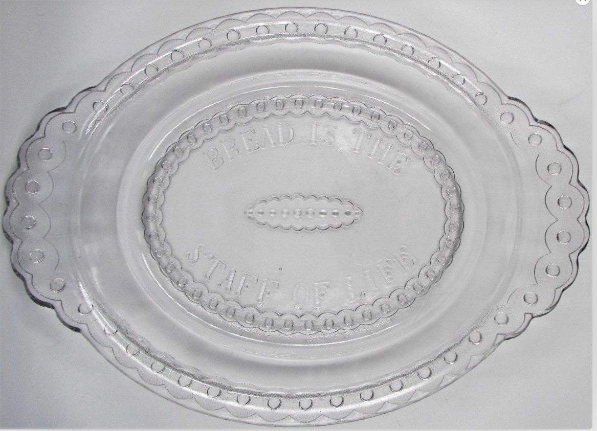 Antique Bread is the Staff of Life Serving Plate Platter EAPG Glass "Jewel Band"