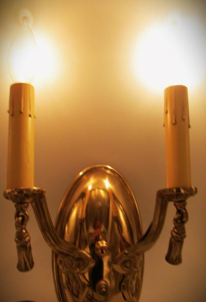 Candelabra Wall Sconce Cast Brass 2 Arm Electrified Antique Art Deco Tassels - AntiquesEtceteraCandelabra Wall Sconce Cast Brass 2 Arm Electrified Antique Art Deco TasselsAntiquesEtceteraAntiquesEtcetera