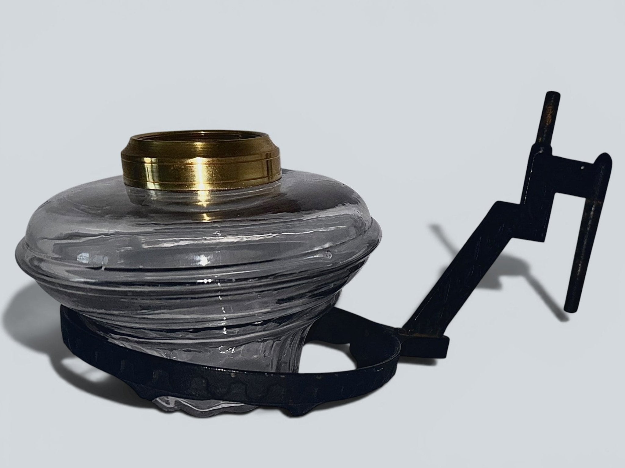 Cast Iron Oil Lamp Wall Bracket with Basket Lamp FontAntiquesEtcetera