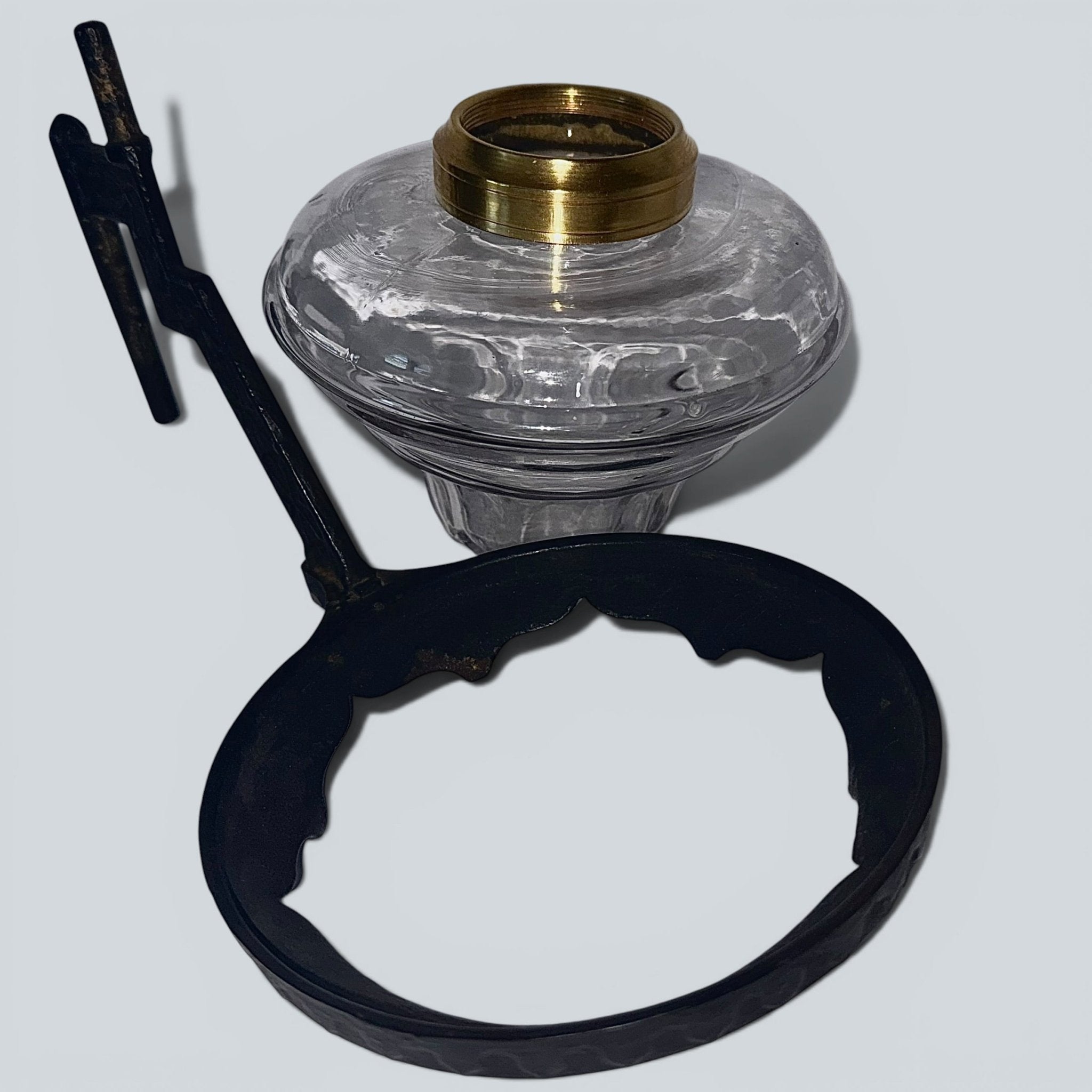 Cast Iron Oil Lamp Wall Bracket with Basket Lamp FontAntiquesEtcetera