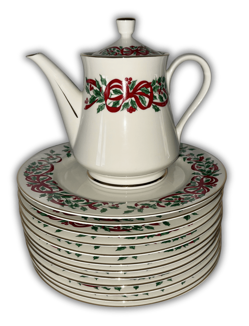 Centurion Christmas Holiday Ribbon and Holly 12 Dinner Plates and Teapot Elegant Old English Charm - AntiquesEtceteraCenturion Christmas Holiday Ribbon and Holly 12 Dinner Plates and Teapot Elegant Old English CharmCenturion CollectionAntiquesEtcetera