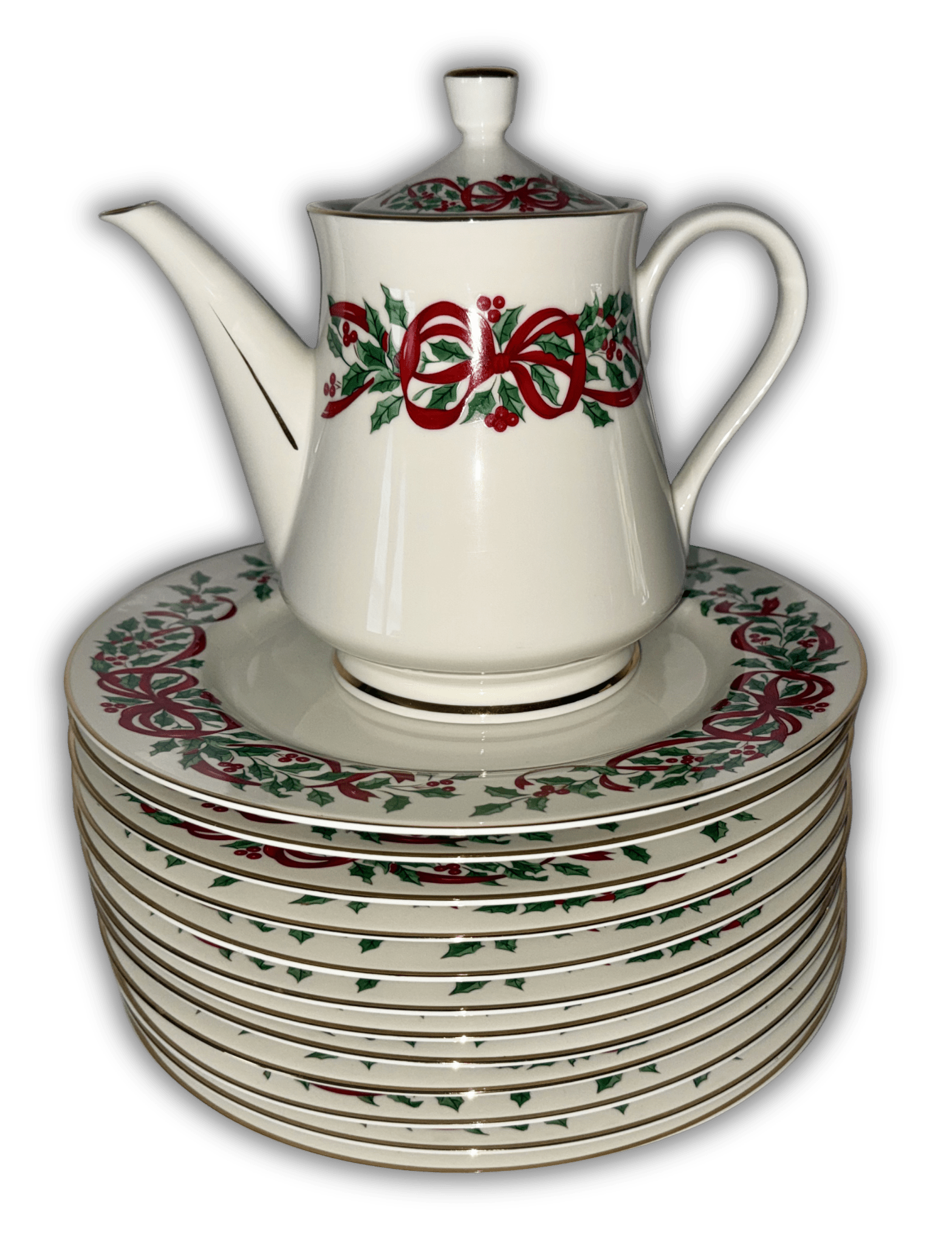 Centurion Christmas Holiday Ribbon and Holly 12 Dinner Plates and Teapot Elegant Old English Charm - AntiquesEtceteraCenturion Christmas Holiday Ribbon and Holly 12 Dinner Plates and Teapot Elegant Old English CharmCenturion CollectionAntiquesEtcetera