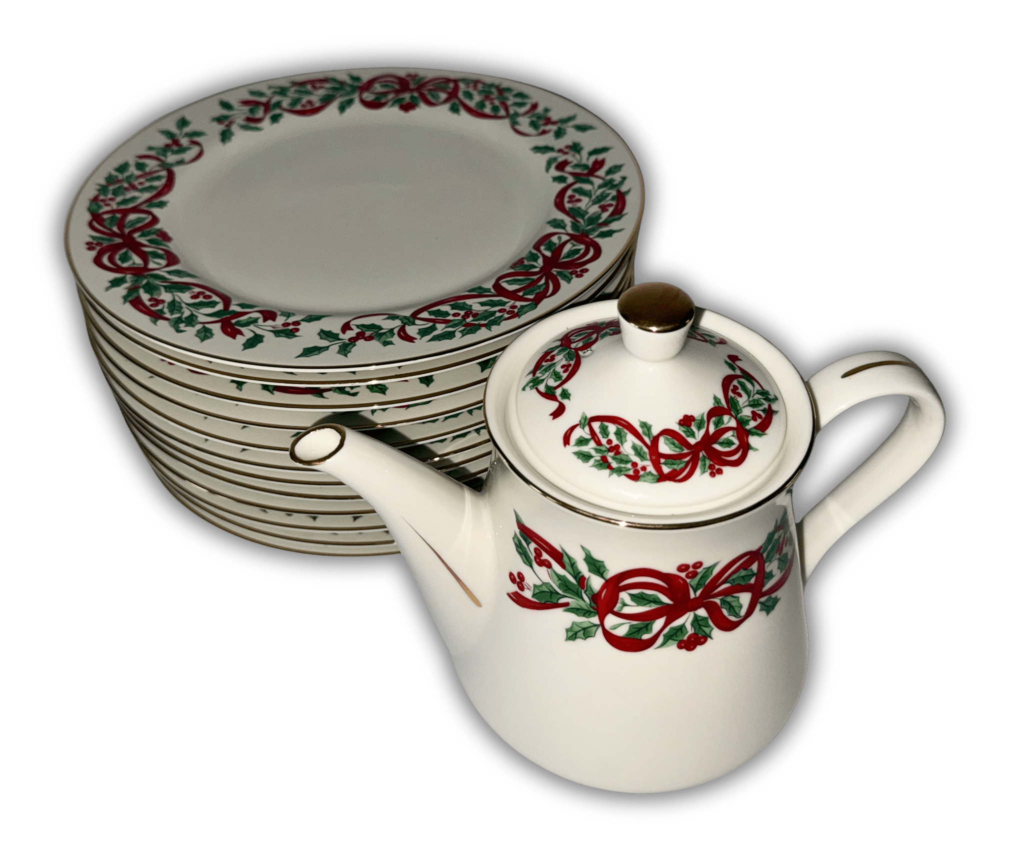 Centurion Christmas Holiday Ribbon and Holly 12 Dinner Plates and Teapot Elegant Old English Charm - AntiquesEtceteraCenturion Christmas Holiday Ribbon and Holly 12 Dinner Plates and Teapot Elegant Old English CharmCenturion CollectionAntiquesEtcetera
