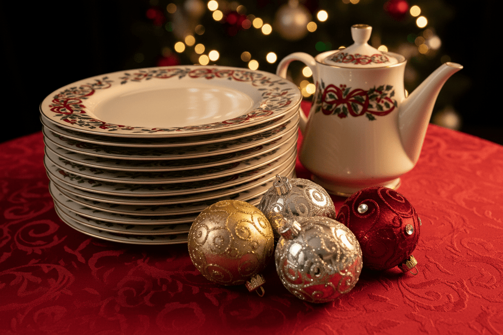 Centurion Christmas Holiday Ribbon and Holly 12 Dinner Plates and Teapot Elegant Old English Charm - AntiquesEtceteraCenturion Christmas Holiday Ribbon and Holly 12 Dinner Plates and Teapot Elegant Old English CharmCenturion CollectionAntiquesEtcetera