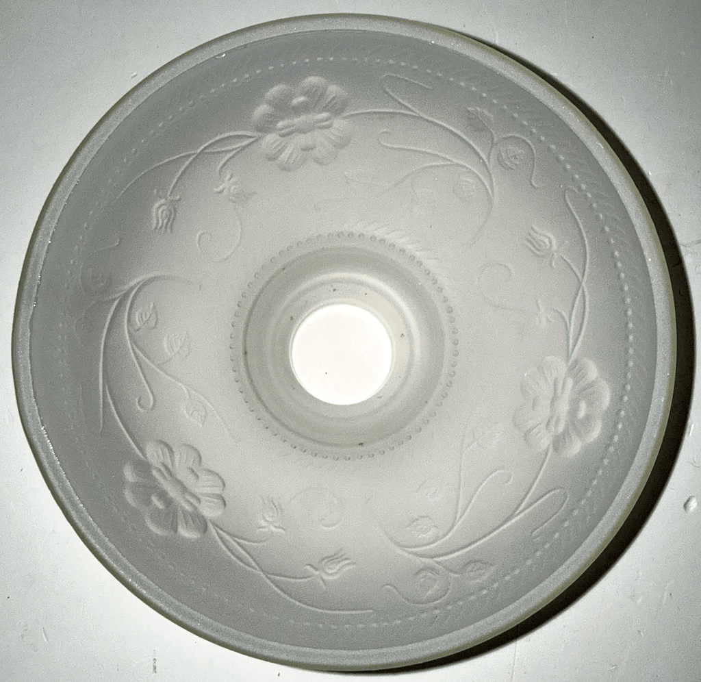 Chandelier Lamp Shade Reverse Frosted Glass with Floral Imprint 1 5/8" Fitter - AntiquesEtceteraChandelier Lamp Shade Reverse Frosted Glass with Floral Imprint 1 5/8" FitterAntiqueAntiquesEtcetera