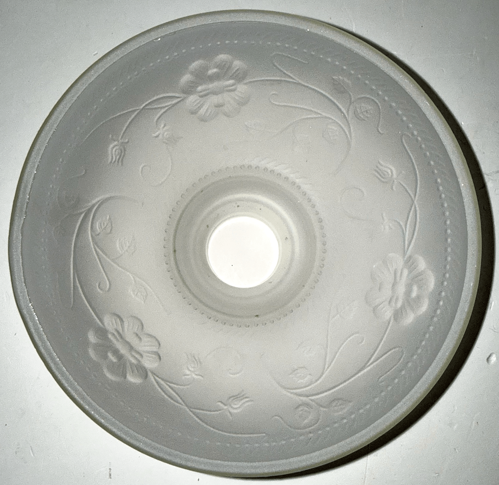 Chandelier Lamp Shade Reverse Frosted Glass with Floral Imprint 1 5/8" Fitter - AntiquesEtceteraChandelier Lamp Shade Reverse Frosted Glass with Floral Imprint 1 5/8" FitterAntiqueAntiquesEtcetera