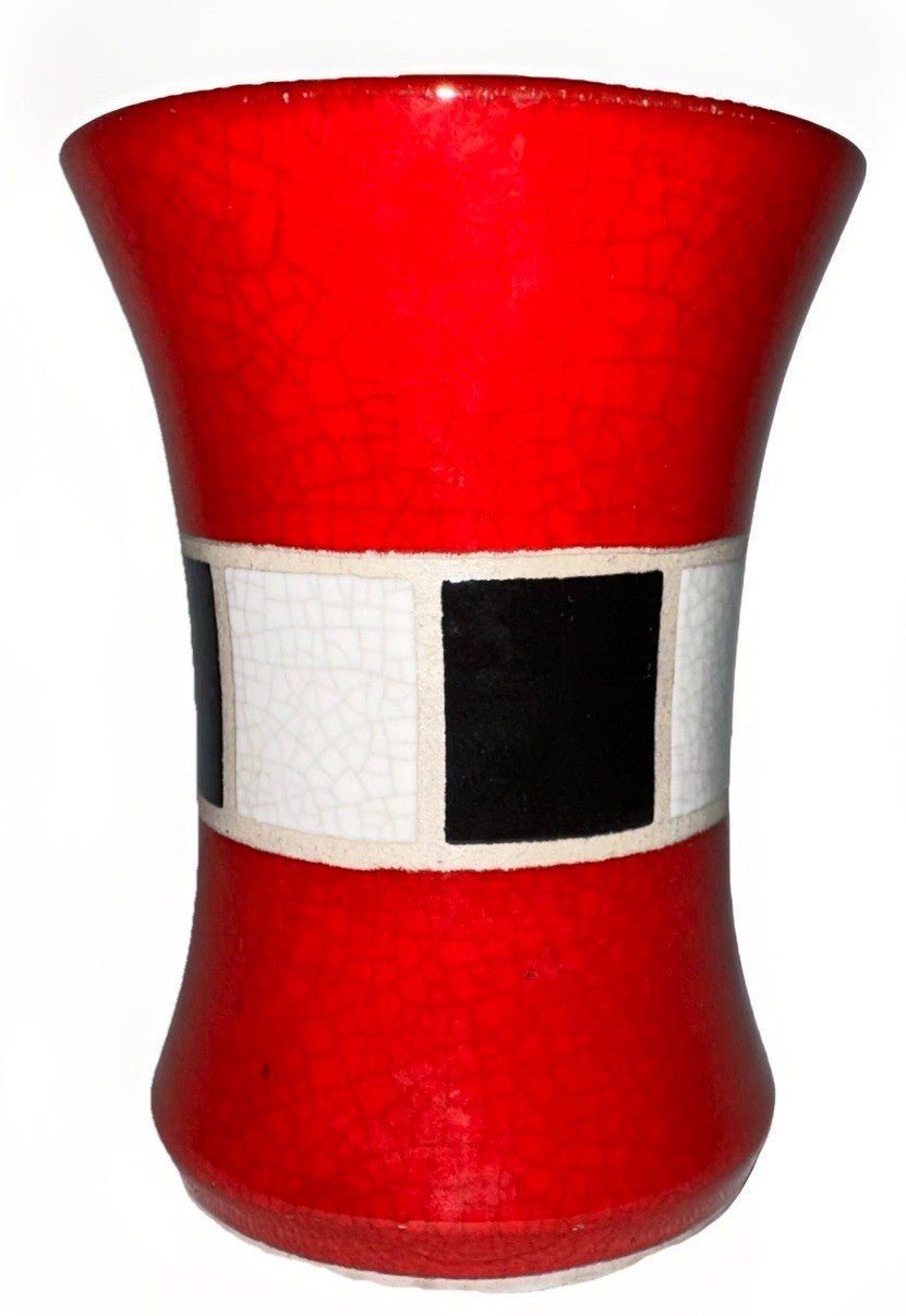 Charles Chrisco Raku Pottery Crackle Glazed Vase Signed Red Black White + Papers - AntiquesEtceteraCharles Chrisco Raku Pottery Crackle Glazed Vase Signed Red Black White + PapersChrisco PotteryAntiquesEtcetera