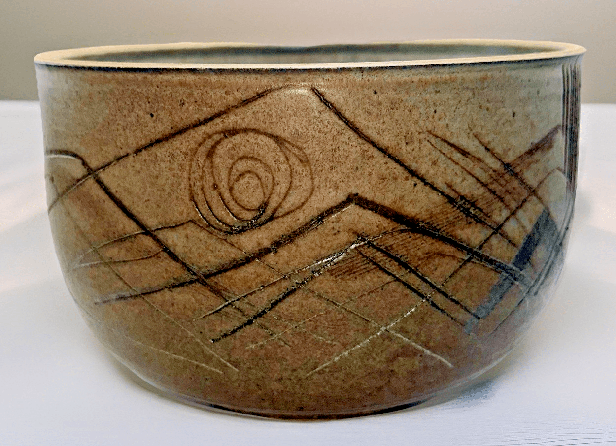 Charles Counts Personally Signed Sgraffito Stoneware Bowl 10" Diam. Earthy Matte - AntiquesEtceteraCharles Counts Personally Signed Sgraffito Stoneware Bowl 10" Diam. Earthy MattePotteryAntiquesEtceteraAntiquesEtcetera