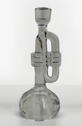 Clear Glass Christmas Candlestick Trumpet Bugle Figural w/ Holly Evergreen Sprig - AntiquesEtceteraClear Glass Christmas Candlestick Trumpet Bugle Figural w/ Holly Evergreen SprigUnmarkedAntiquesEtcetera