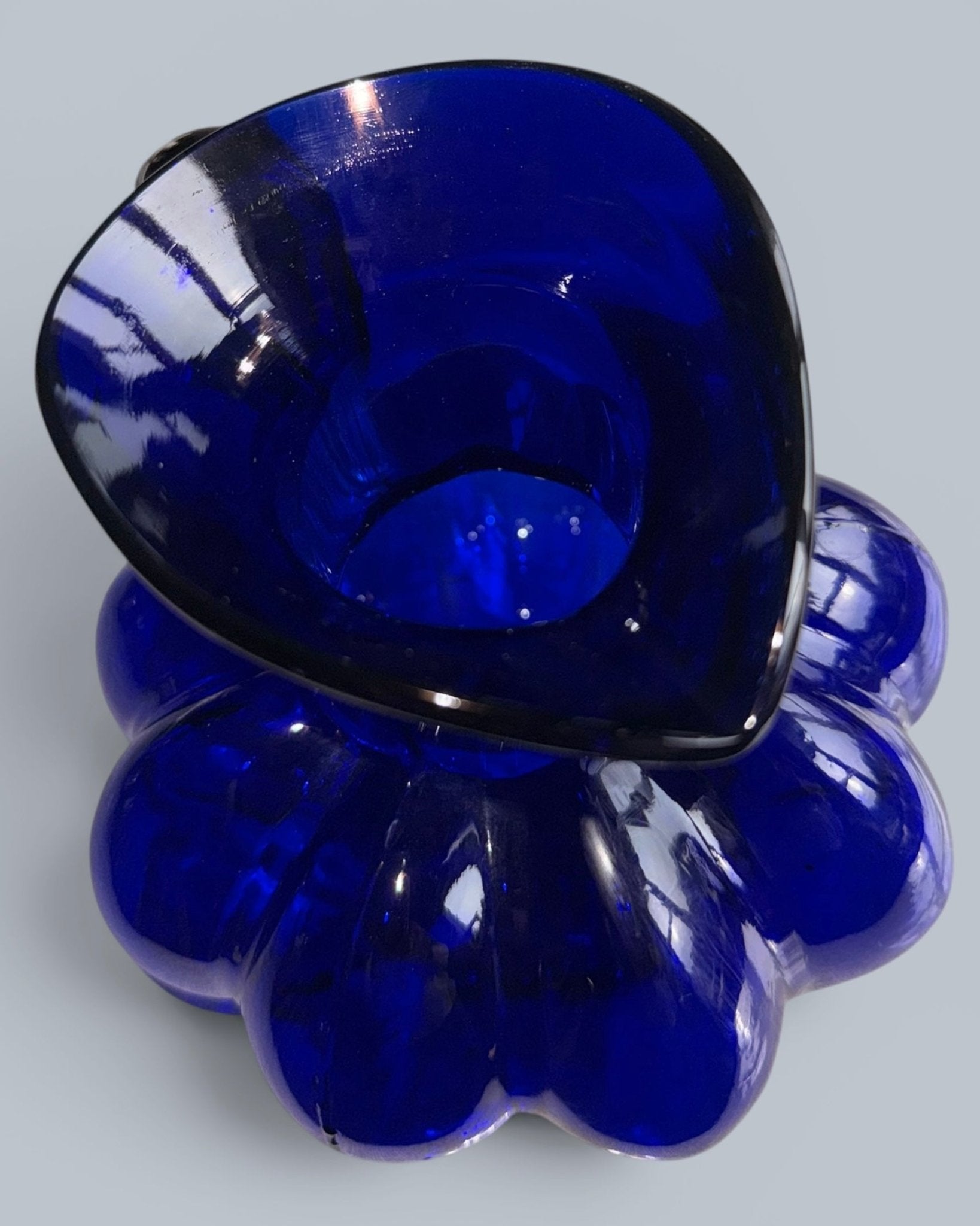 Clevenger Brothers Cobalt Blue Glass Pitcher 6.5" Melon Shape Applied HandleAntiquesEtcetera