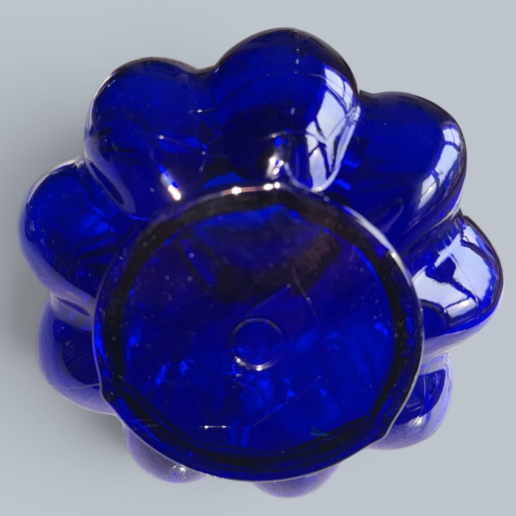 Clevenger Brothers Cobalt Blue Glass Pitcher 6.5" Melon Shape Applied HandleAntiquesEtcetera