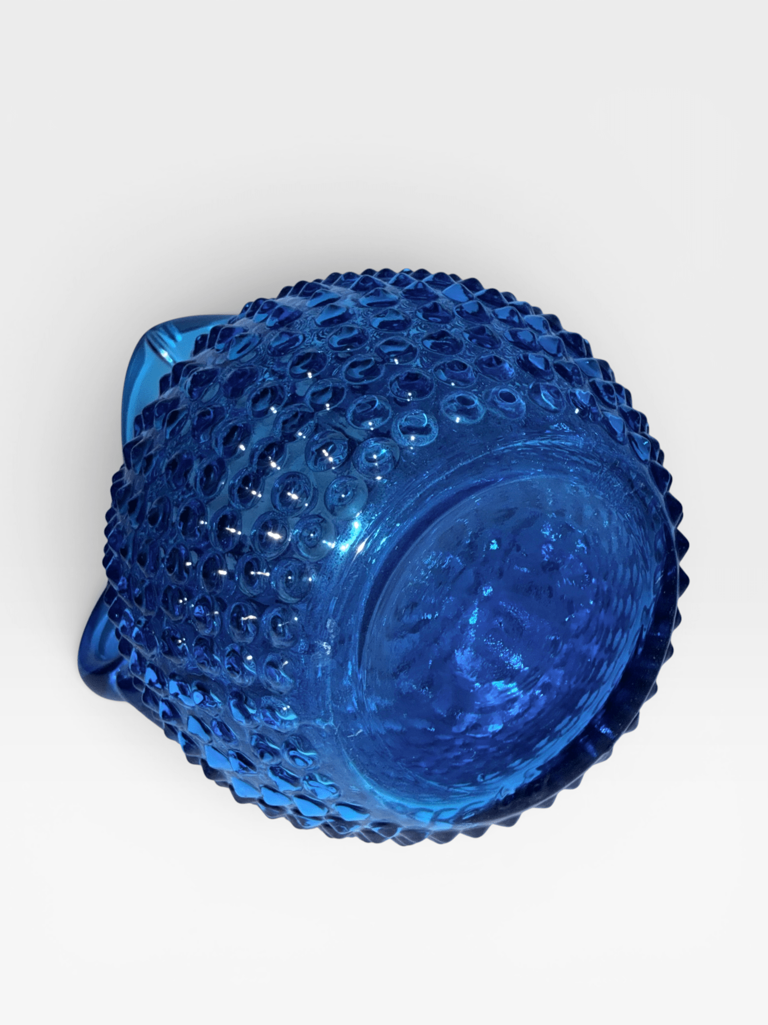 Clevenger Brothers Hobnail Glass Pitcher Electric Blue Glass with Applied HandleAntiquesEtcetera