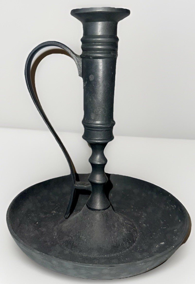 Colonial Pewter Large Chamberstick Matte Finish 7 1/2 in. w/ Handle & Drip Tray - AntiquesEtceteraColonial Pewter Large Chamberstick Matte Finish 7 1/2 in. w/ Handle & Drip TrayColonial Pewter by BoardmanAntiquesEtcetera
