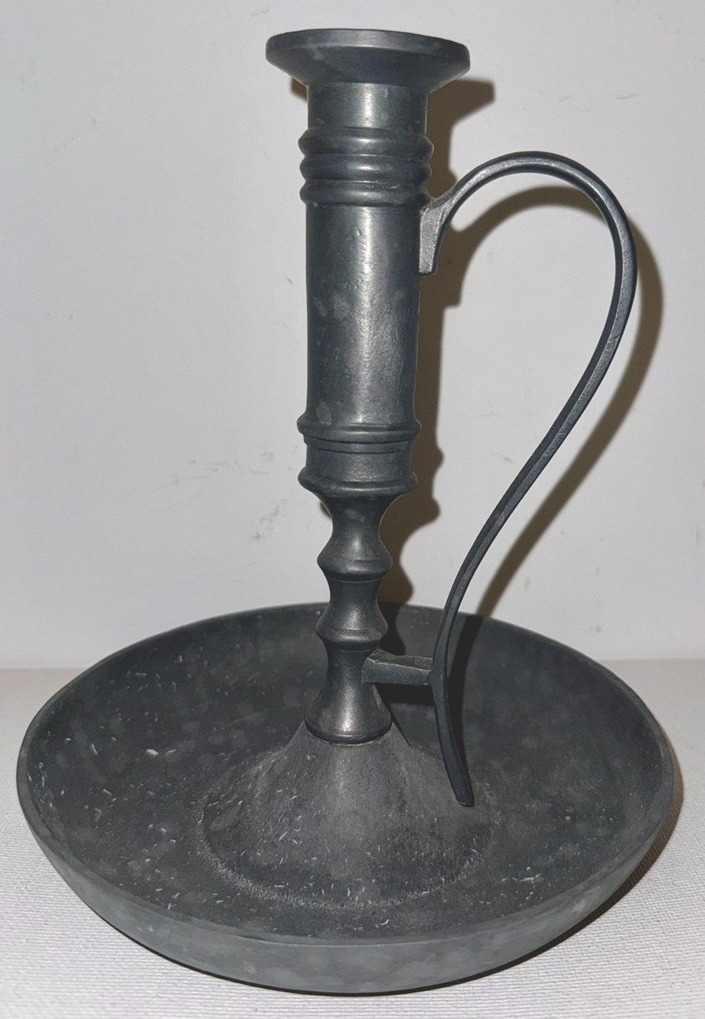 Colonial Pewter Large Chamberstick Matte Finish 7 1/2 in. w/ Handle & Drip Tray - AntiquesEtceteraColonial Pewter Large Chamberstick Matte Finish 7 1/2 in. w/ Handle & Drip TrayColonial Pewter by BoardmanAntiquesEtcetera