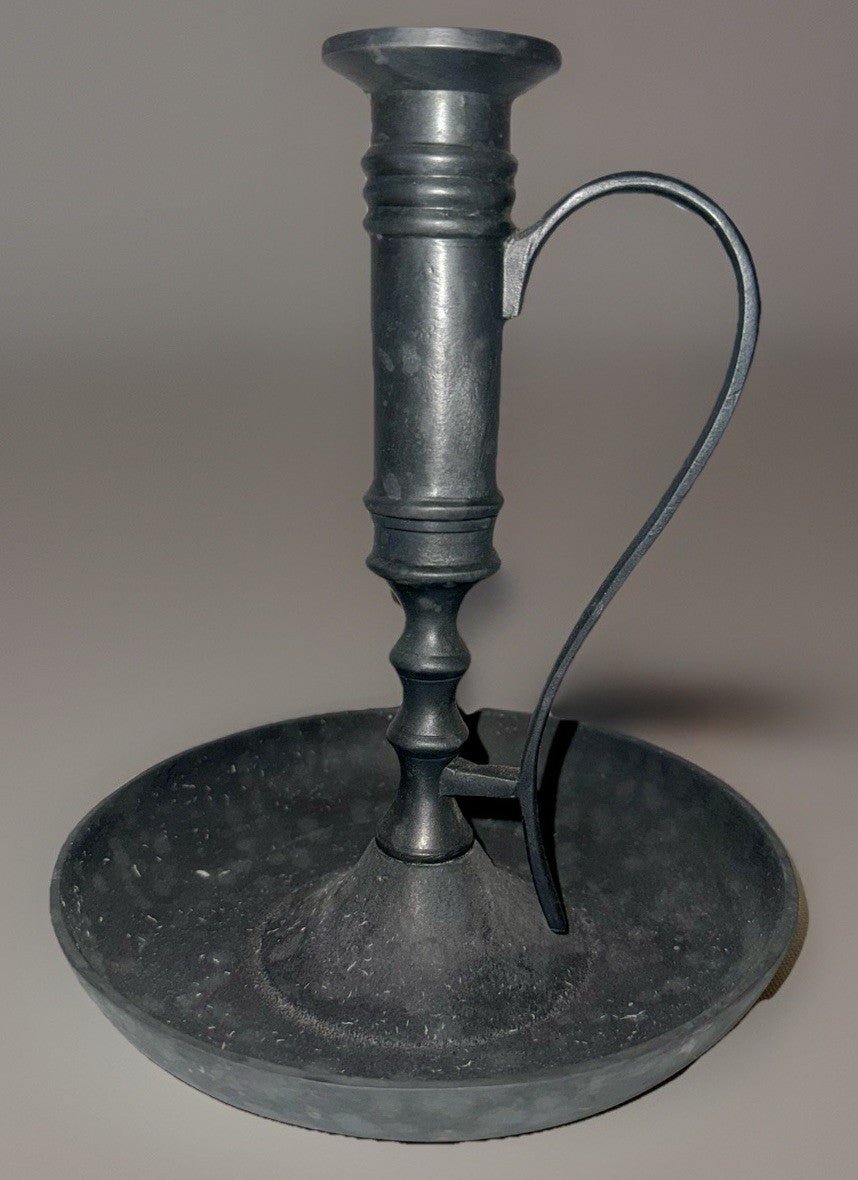 Colonial Pewter Large Chamberstick Matte Finish 7 1/2 in. w/ Handle & Drip Tray - AntiquesEtceteraColonial Pewter Large Chamberstick Matte Finish 7 1/2 in. w/ Handle & Drip TrayColonial Pewter by BoardmanAntiquesEtcetera