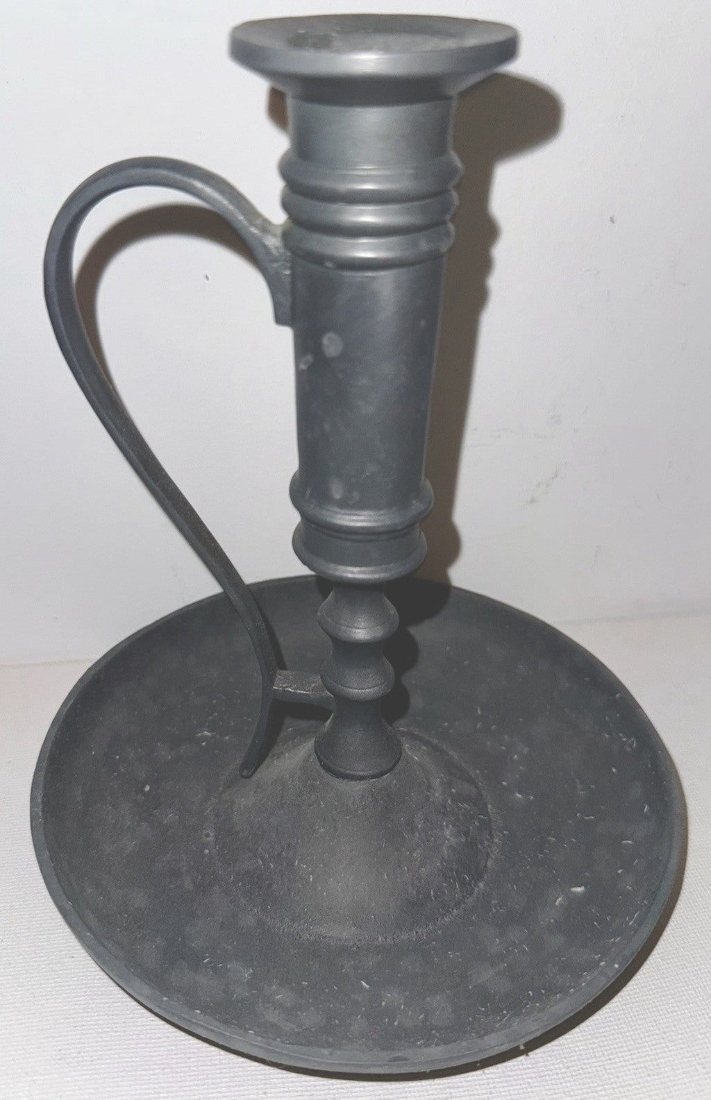 Colonial Pewter Large Chamberstick Matte Finish 7 1/2 in. w/ Handle & Drip Tray - AntiquesEtceteraColonial Pewter Large Chamberstick Matte Finish 7 1/2 in. w/ Handle & Drip TrayColonial Pewter by BoardmanAntiquesEtcetera