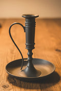 Colonial Pewter Large Chamberstick Matte Finish 7 1/2 in. w/ Handle & Drip TrayAntiquesEtcetera