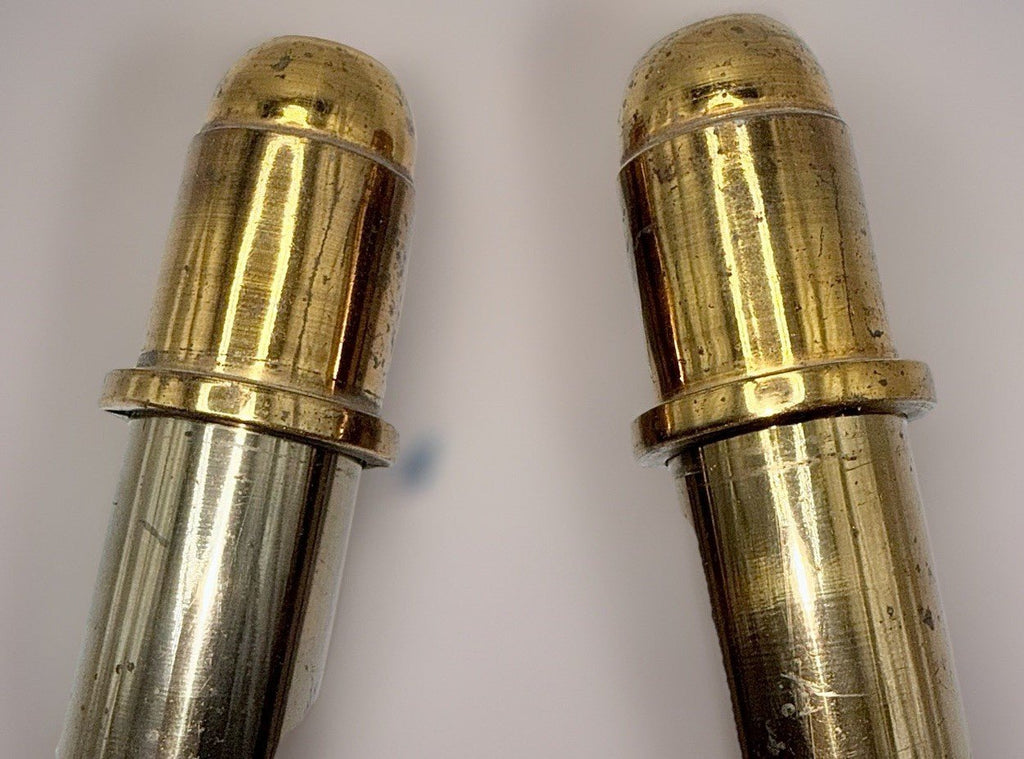Cornelius & Baker Philadelphia Brass Candlesticks with Emblem & Wax Catcher Base - AntiquesEtceteraCornelius & Baker Philadelphia Brass Candlesticks with Emblem & Wax Catcher BaseAntiquesEtceteraAntiquesEtcetera