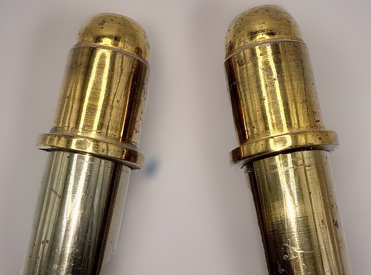 Cornelius & Baker Philadelphia Brass Candlesticks with Emblem & Wax Catcher Base - AntiquesEtceteraCornelius & Baker Philadelphia Brass Candlesticks with Emblem & Wax Catcher BaseAntiquesEtceteraAntiquesEtcetera
