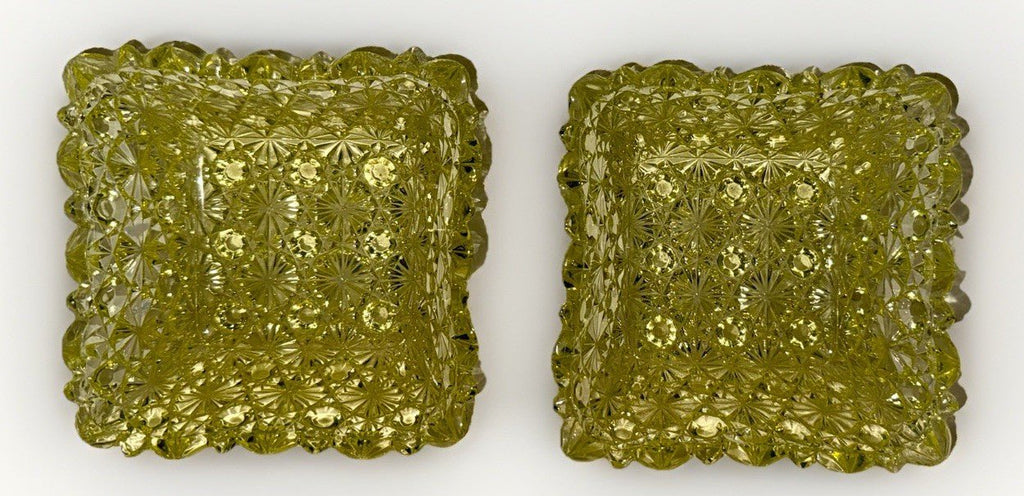 Daisy & Button Vaseline Glass Bowls Square Canary Yellow w/ Bright UV Glow 4.5" - AntiquesEtceteraDaisy & Button Vaseline Glass Bowls Square Canary Yellow w/ Bright UV Glow 4.5"UnmarkedAntiquesEtcetera