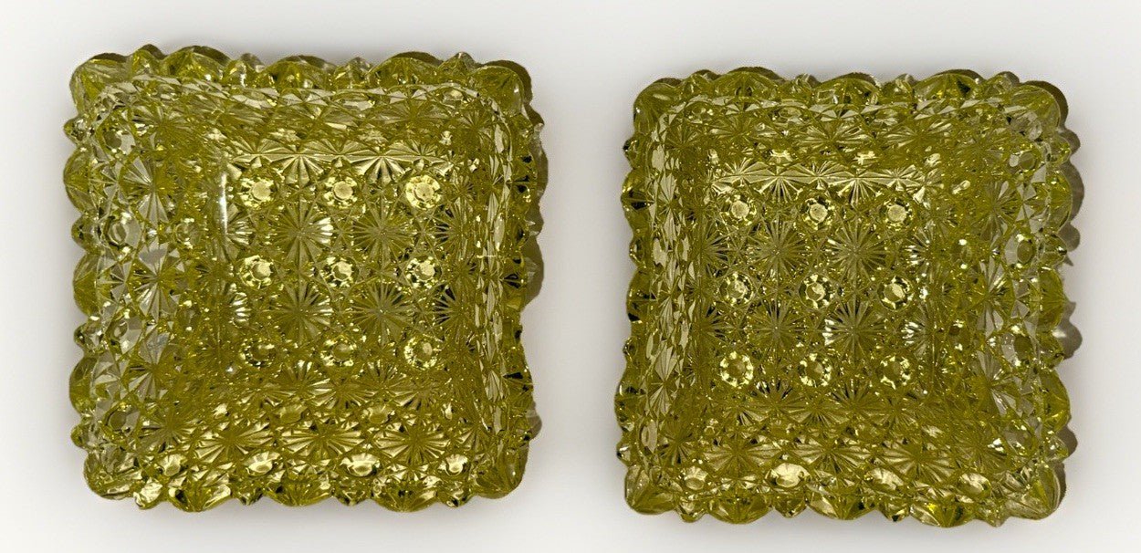 Daisy & Button Vaseline Glass Bowls Square Canary Yellow w/ Bright UV Glow 4.5" - AntiquesEtceteraDaisy & Button Vaseline Glass Bowls Square Canary Yellow w/ Bright UV Glow 4.5"UnmarkedAntiquesEtcetera