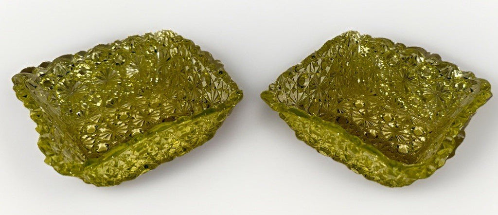 Daisy & Button Vaseline Glass Bowls Square Canary Yellow w/ Bright UV Glow 4.5" - AntiquesEtceteraDaisy & Button Vaseline Glass Bowls Square Canary Yellow w/ Bright UV Glow 4.5"UnmarkedAntiquesEtcetera