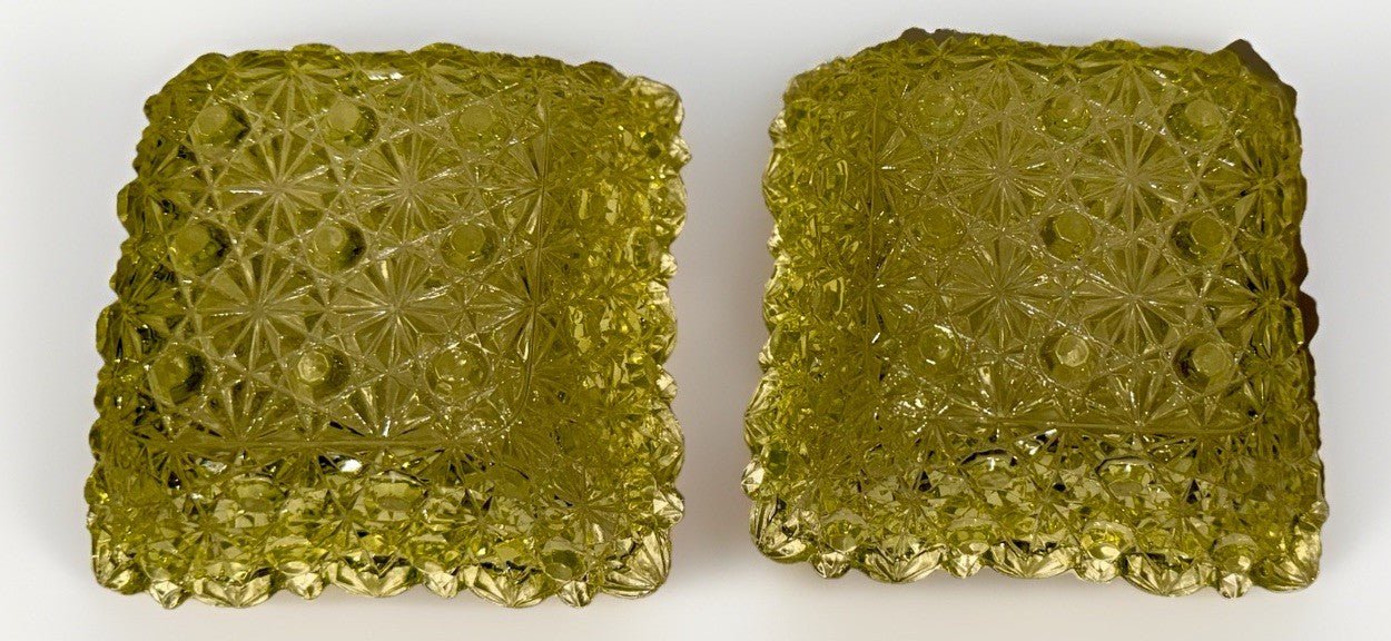 Daisy & Button Vaseline Glass Bowls Square Canary Yellow w/ Bright UV Glow 4.5" - AntiquesEtceteraDaisy & Button Vaseline Glass Bowls Square Canary Yellow w/ Bright UV Glow 4.5"UnmarkedAntiquesEtcetera