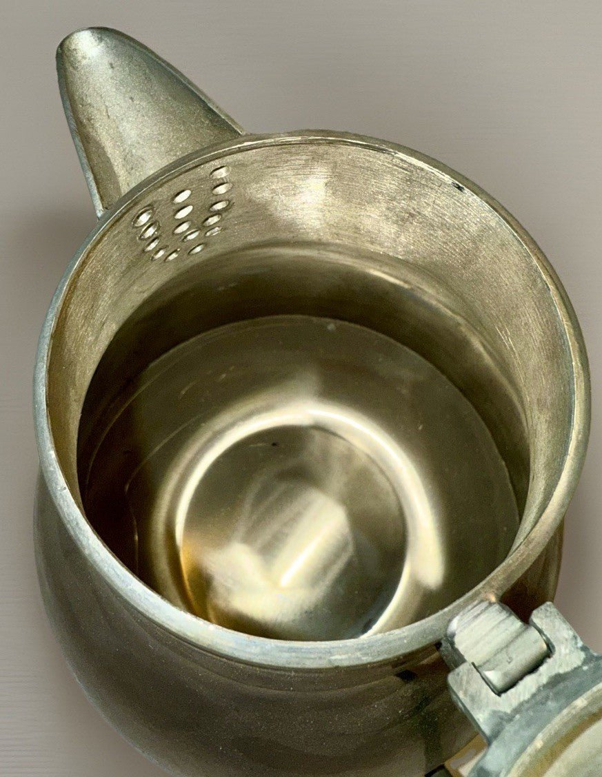 Dansk Pewter Water Pitcher w/ Original Rattan Wrapped Handle Danish Modern 1950s - AntiquesEtceteraDansk Pewter Water Pitcher w/ Original Rattan Wrapped Handle Danish Modern 1950sDansk DesignsAntiquesEtcetera