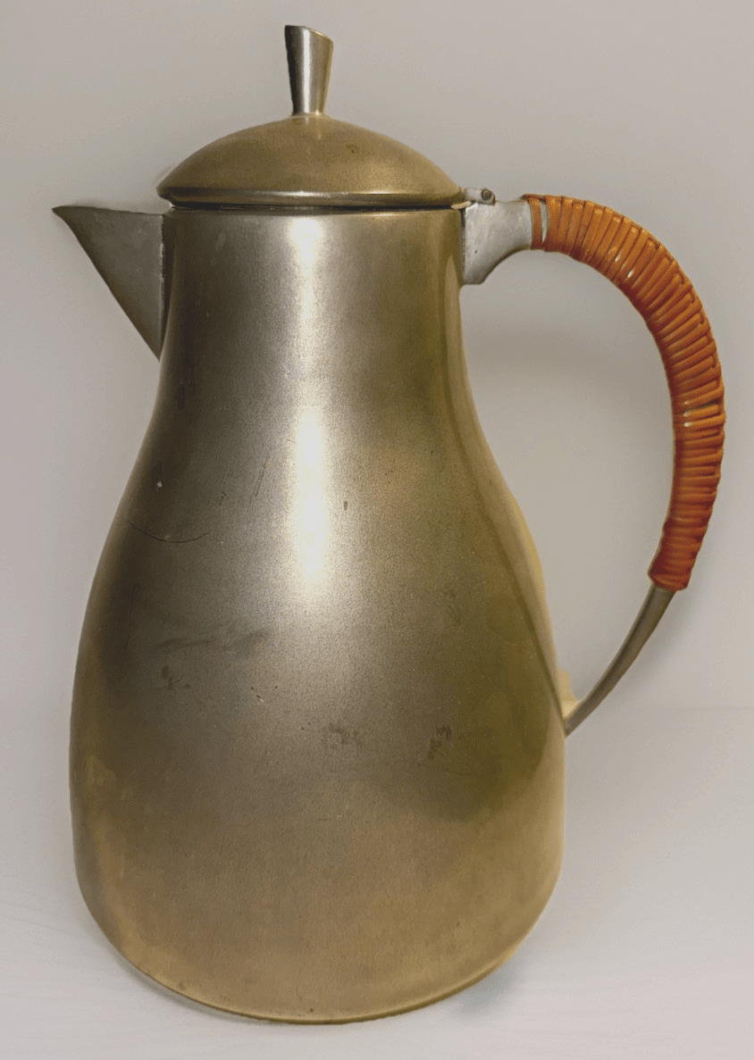Dansk Pewter Water Pitcher w/ Original Rattan Wrapped Handle Danish Modern 1950s - AntiquesEtceteraDansk Pewter Water Pitcher w/ Original Rattan Wrapped Handle Danish Modern 1950sDansk DesignsAntiquesEtcetera